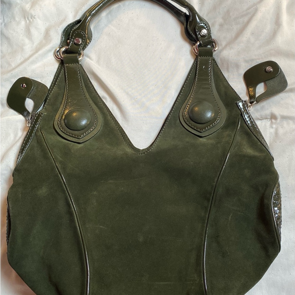 Francesco Biasia Green Shoulder Bag with Leather Accents